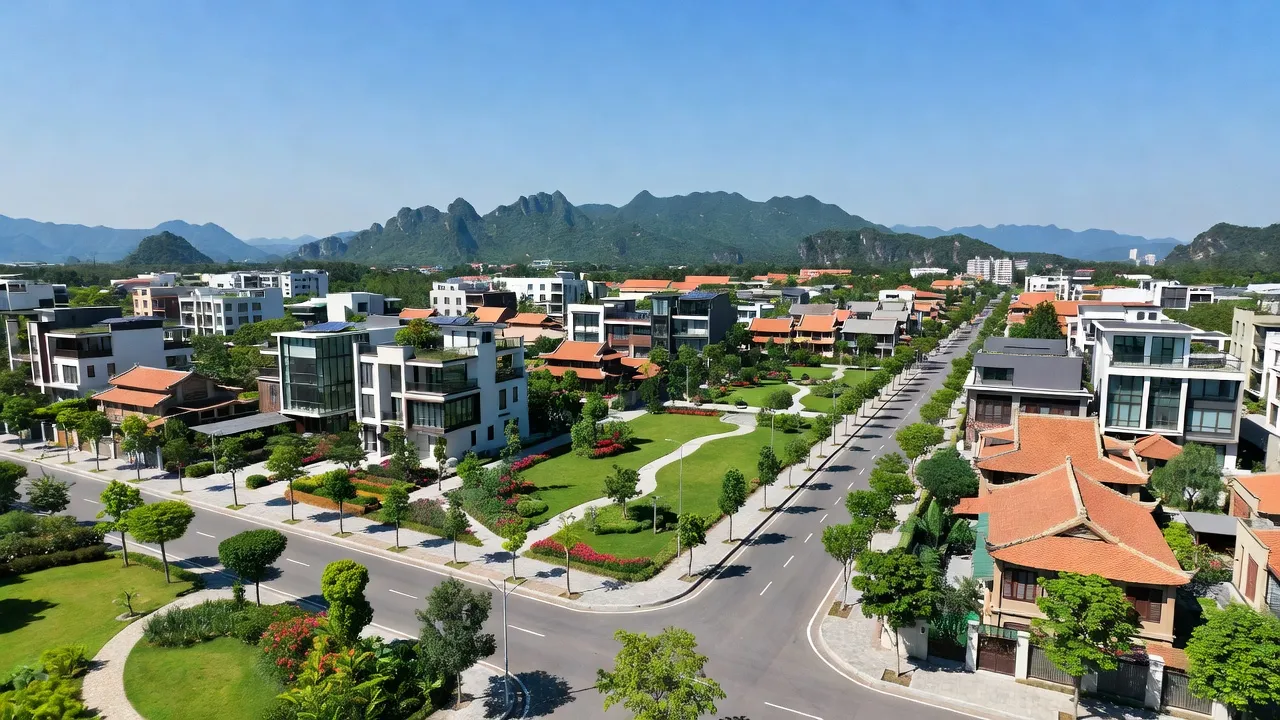 Cảnh quan Phường Ninh Giang, Thành phố Hoa Lư, Ninh Bình với quy hoạch đô thị xanh, hiện đại.
