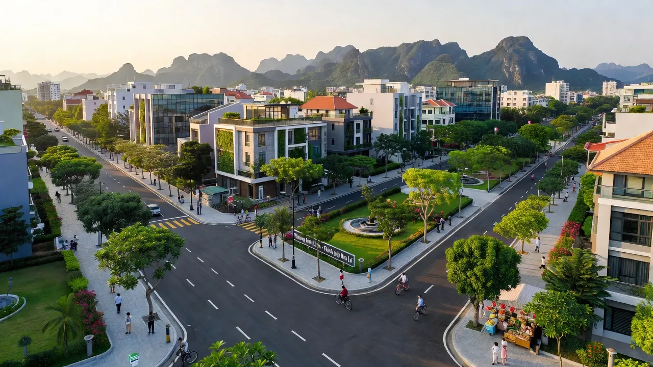 Phường Ninh Khánh, Thành phố Hoa Lư, Ninh Bình với cảnh quan đô thị và tuyến đường hiện đại.