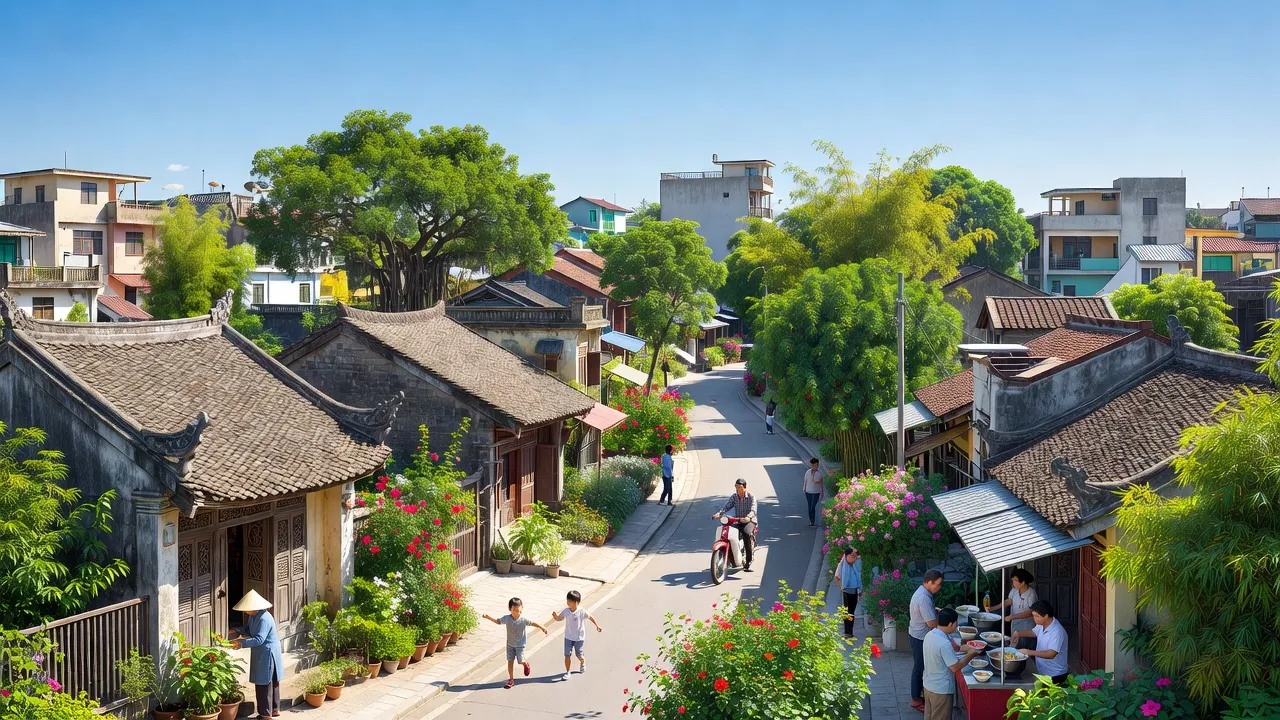 Cảnh quan Phường Ninh Sơn, Thành phố Hoa Lư, tỉnh Ninh Bình với kiến trúc đô thị và cây xanh.
