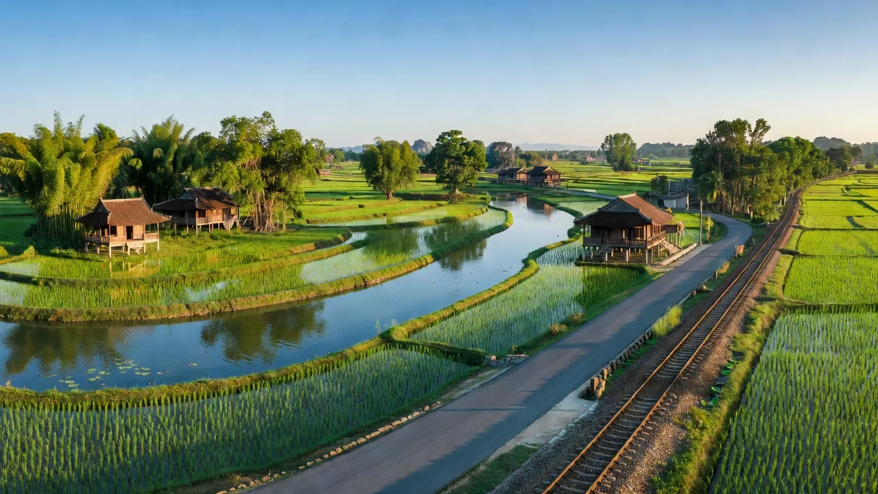 Khung cảnh Phường Vân Giang, Thành phố Hoa Lư, Ninh Bình với giao thông tĩnh lặng và kiến trúc Việt Nam.