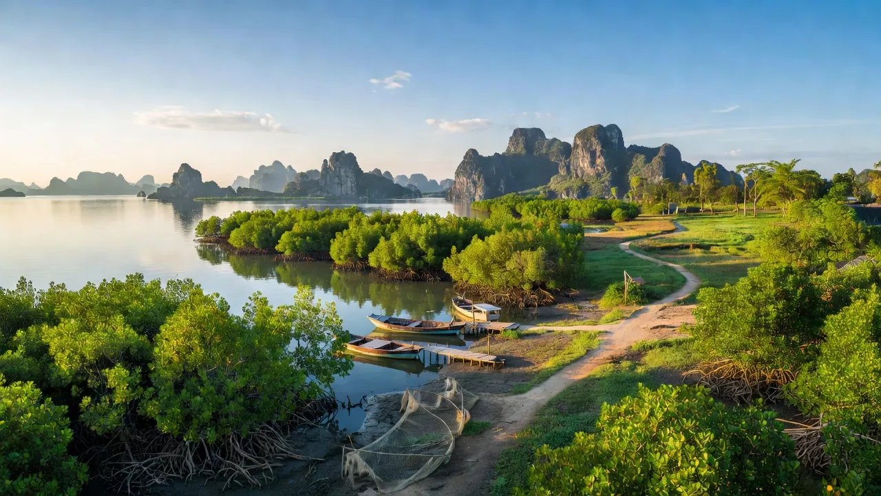 Cảnh biển và rừng ngập mặn tại xã Cồn Thoi, huyện Kim Sơn, tỉnh Ninh Bình, Việt Nam.