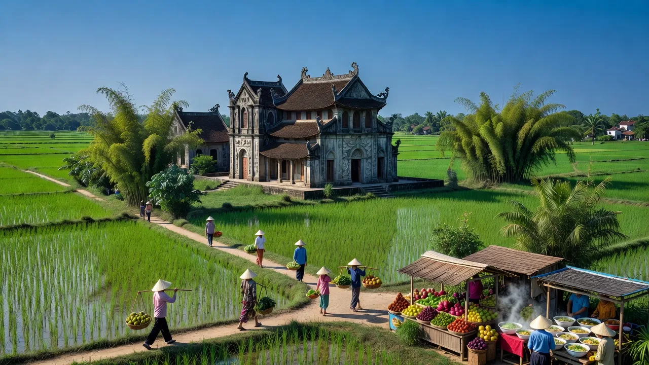 Thị trấn Phát Diệm, huyện Kim Sơn, tỉnh Ninh Bình với kiến trúc truyền thống và phong cảnh xanh đẹp.