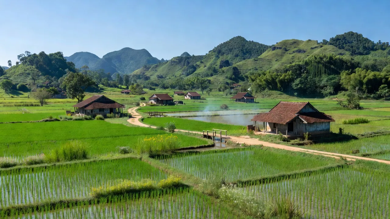 Xã Văn Phương, huyện Nho Quan, Ninh Bình với cảnh quan thiên nhiên xanh tươi, đồng bằng và núi non.