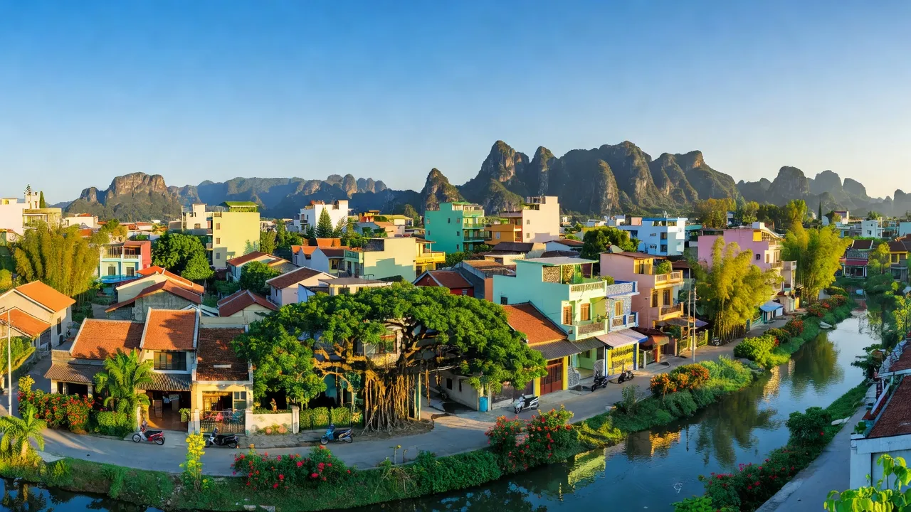 Cảnh quan phường Tân Bình, thành phố Tam Điệp, Ninh Bình với nhà cửa và thiên nhiên tươi đẹp.