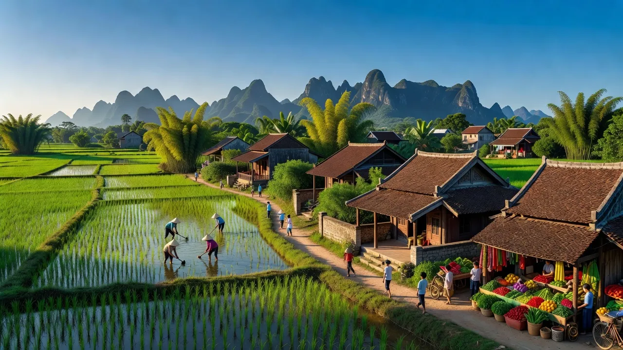 Phong cảnh Phường Tây Sơn, thành phố Tam Điệp, Ninh Bình với nhà cửa và thiên nhiên tươi đẹp.