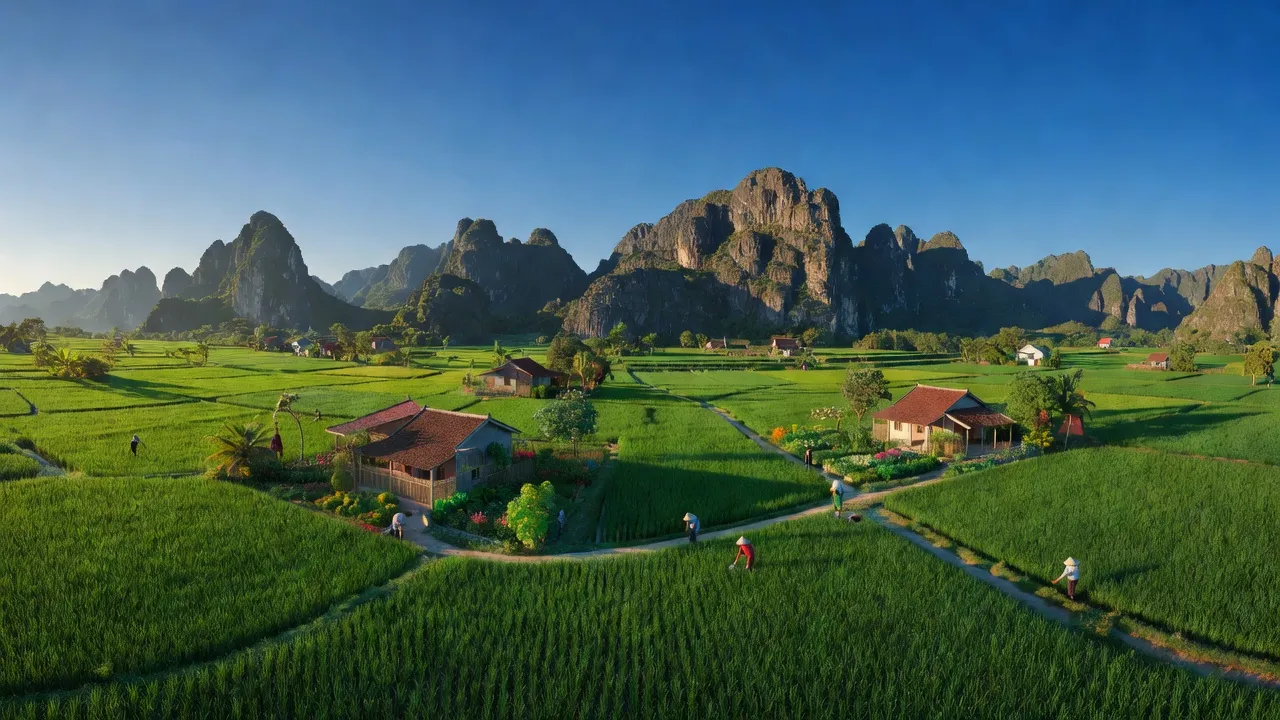 Cảnh đẹp xã Yên Sơn, thành phố Tam Điệp, Ninh Bình với núi và đồng xanh tươi tốt.