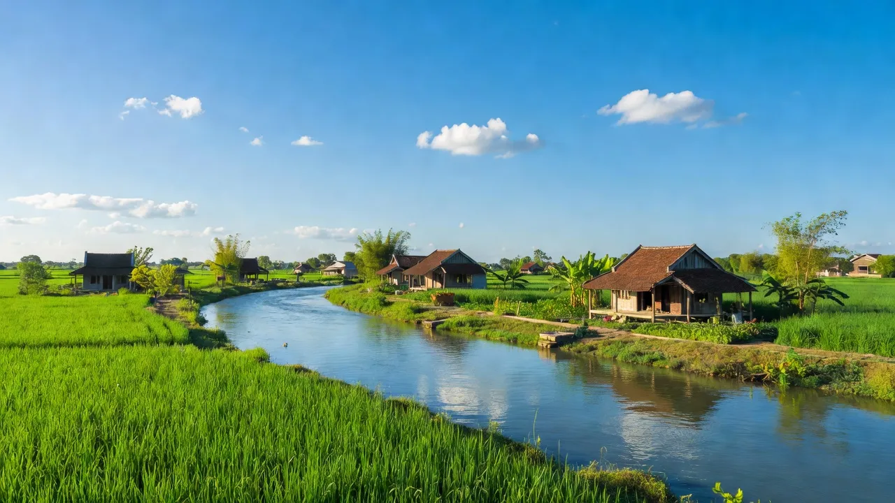 Khánh An, Yên Khánh, Ninh Bình with natural landscape, river, and traditional Vietnamese houses.