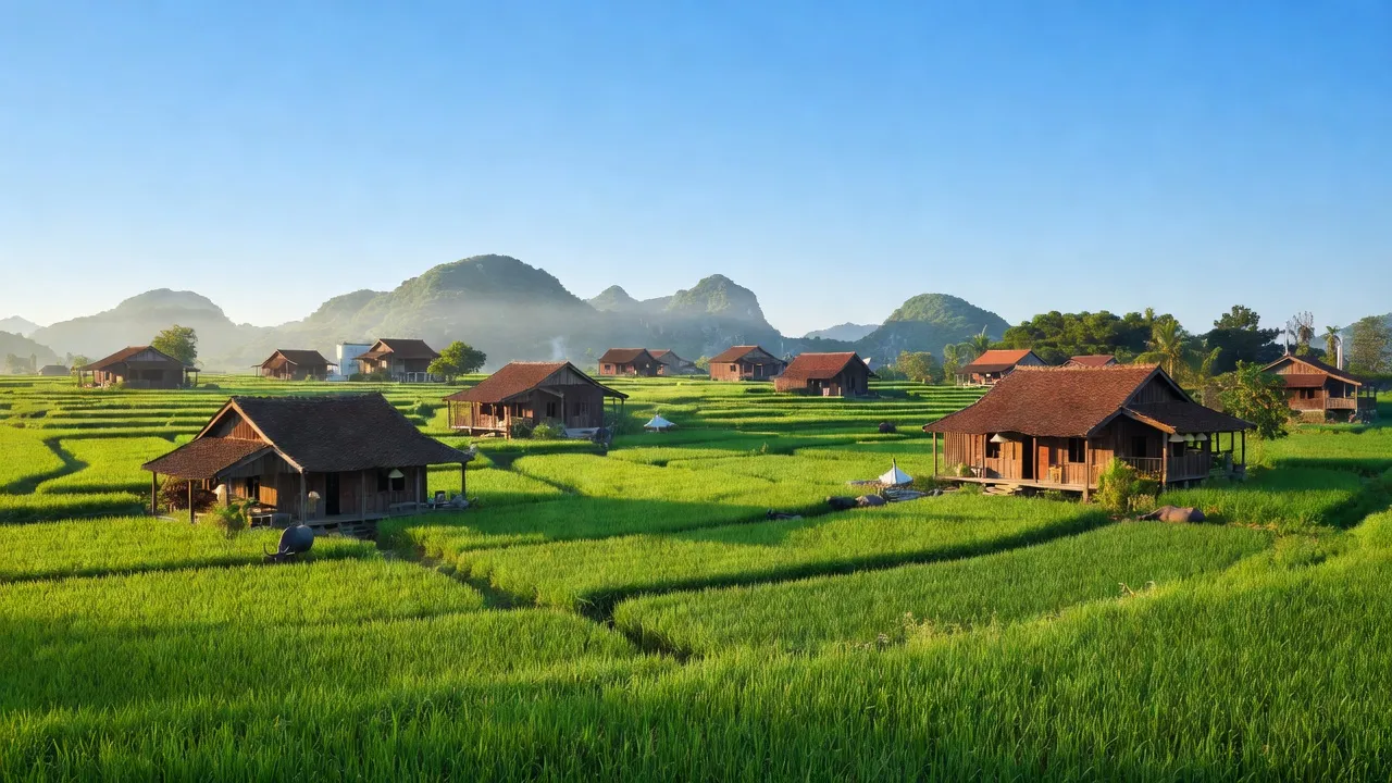Khánh Thiện village in Yên Khánh, Ninh Bình with green fields and traditional houses.