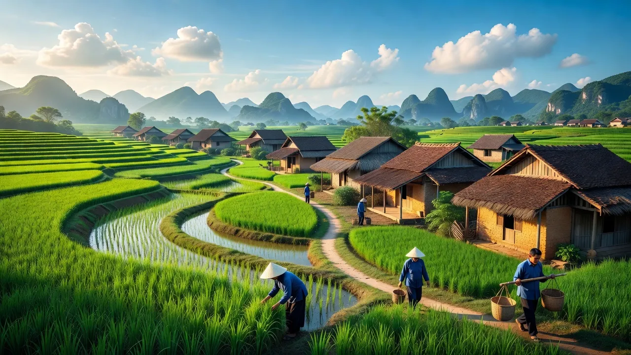 Cảnh quan Xã Yên Từ, huyện Yên Mô, Ninh Bình với thiên nhiên tươi đẹp và nhà truyền thống.