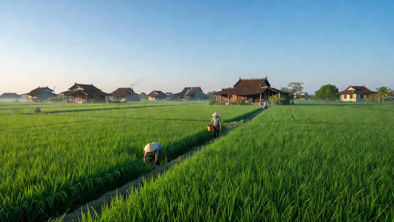 Cảnh quan xanh tươi đại diện cho xã Yên Từ, huyện Yên Mô, Ninh Bình, với người dân và nhà truyền thống.