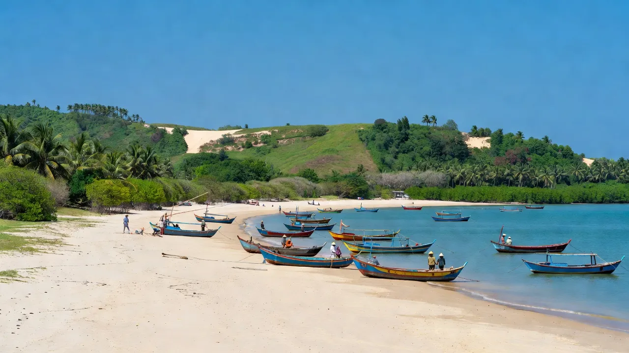 Bãi biển Ninh Hải, Ninh Thuận với cát trắng và cảnh đẹp thiên nhiên hấp dẫn.