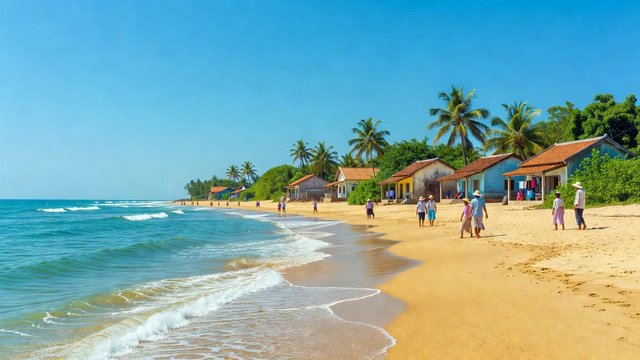 Bãi biển Hộ Hải, huyện Ninh Hải, cát vàng, sóng biển, nhà ven biển, cảnh đẹp thiên nhiên.