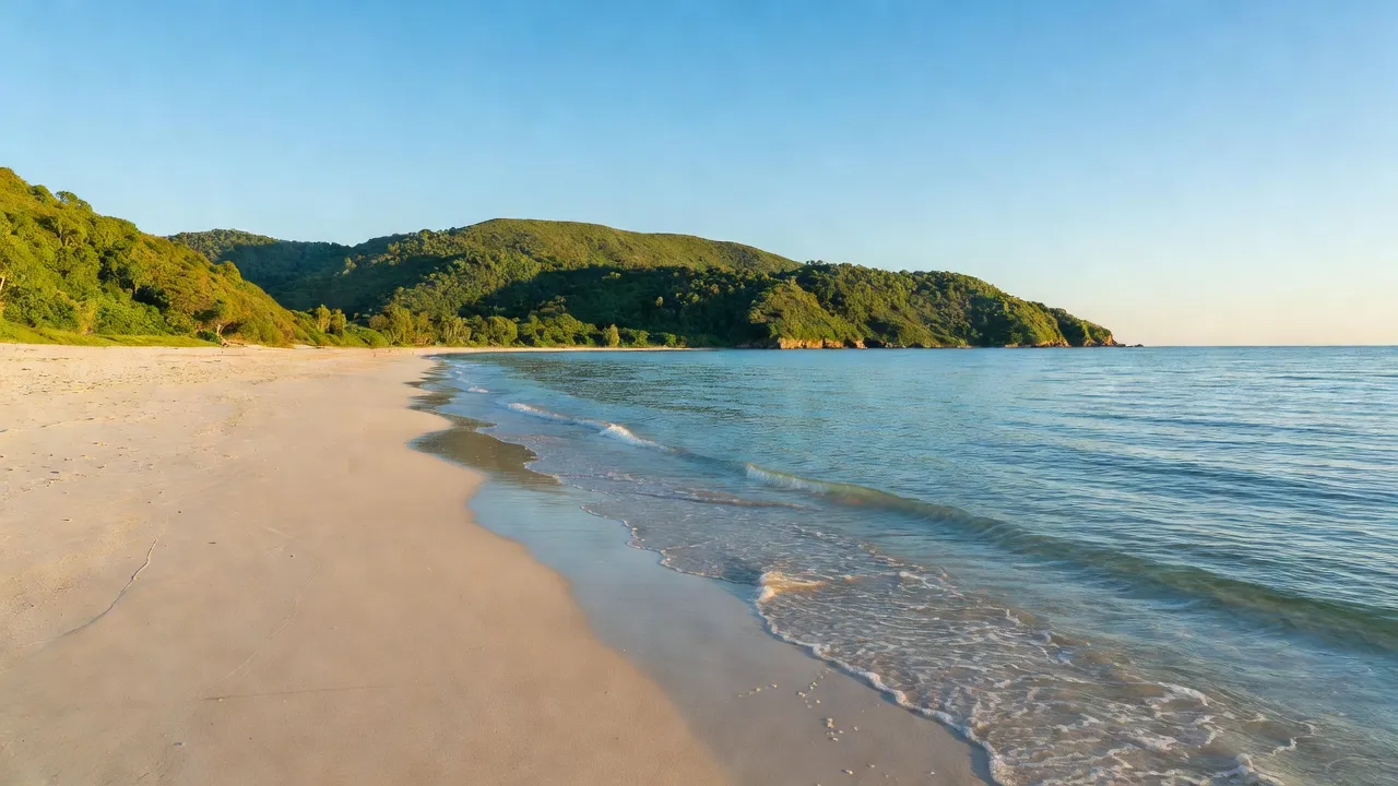 Khung cảnh yên bình tại xã Phương Hải, huyện Ninh Hải, tỉnh Ninh Thuận, với bãi biển và nước trong xanh.