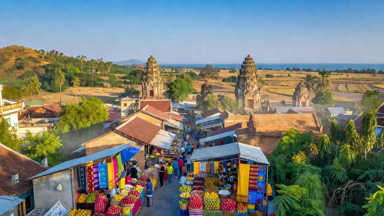 Khung cảnh thành phố Phan Rang-Tháp Chàm, Ninh Thuận với kiến trúc lịch sử và cảnh quan thiên nhiên.