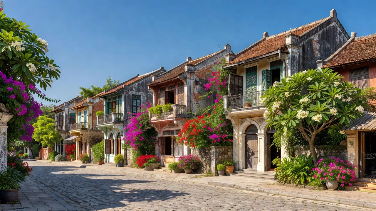 Khung cảnh Phường Đài Sơn, Thành phố Phan Rang-Tháp Chàm, Ninh Thuận với kiến trúc đẹp và bầu trời trong xanh.