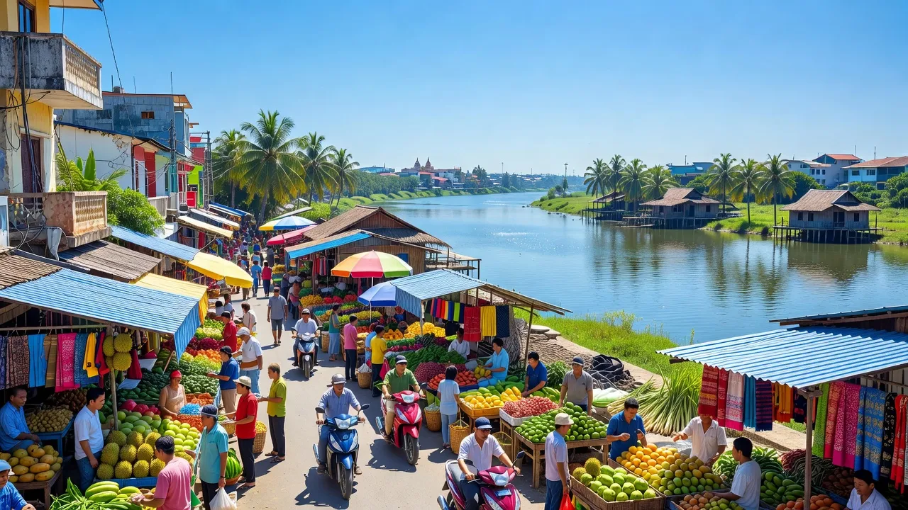Phường Đạo Long, Phan Rang-Tháp Chàm, Ninh Thuận with lively neighborhoods and Dinh River.