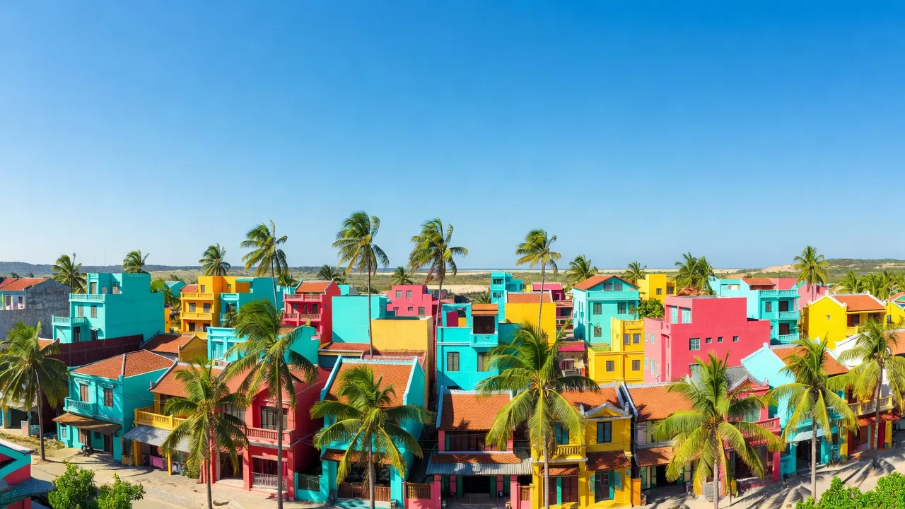 Khung cảnh Phường Đô Vinh, Phan Rang-Tháp Chàm với kiến trúc độc đáo và bầu trời trong xanh.