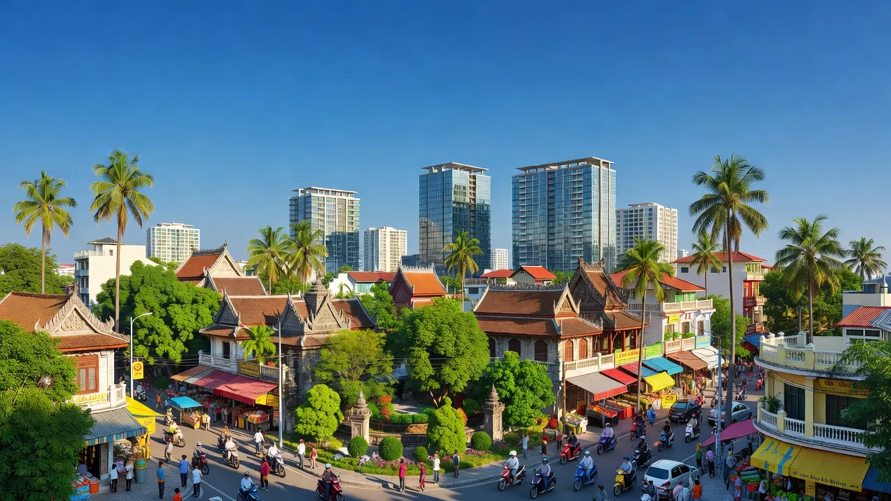 Phường Đô Vinh, thành phố Phan Rang-Tháp Chàm, Ninh Thuận với kiến trúc hiện đại và không khí nhộn nhịp.