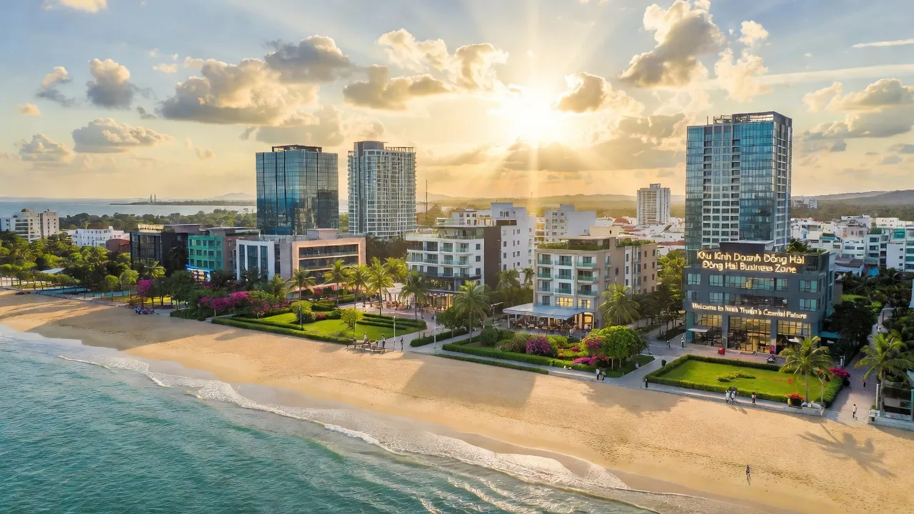 Khung cảnh đẹp tại Phường Đông Hải, thành phố Phan Rang-Tháp Chàm, Ninh Thuận với bãi biển và cây xanh.
