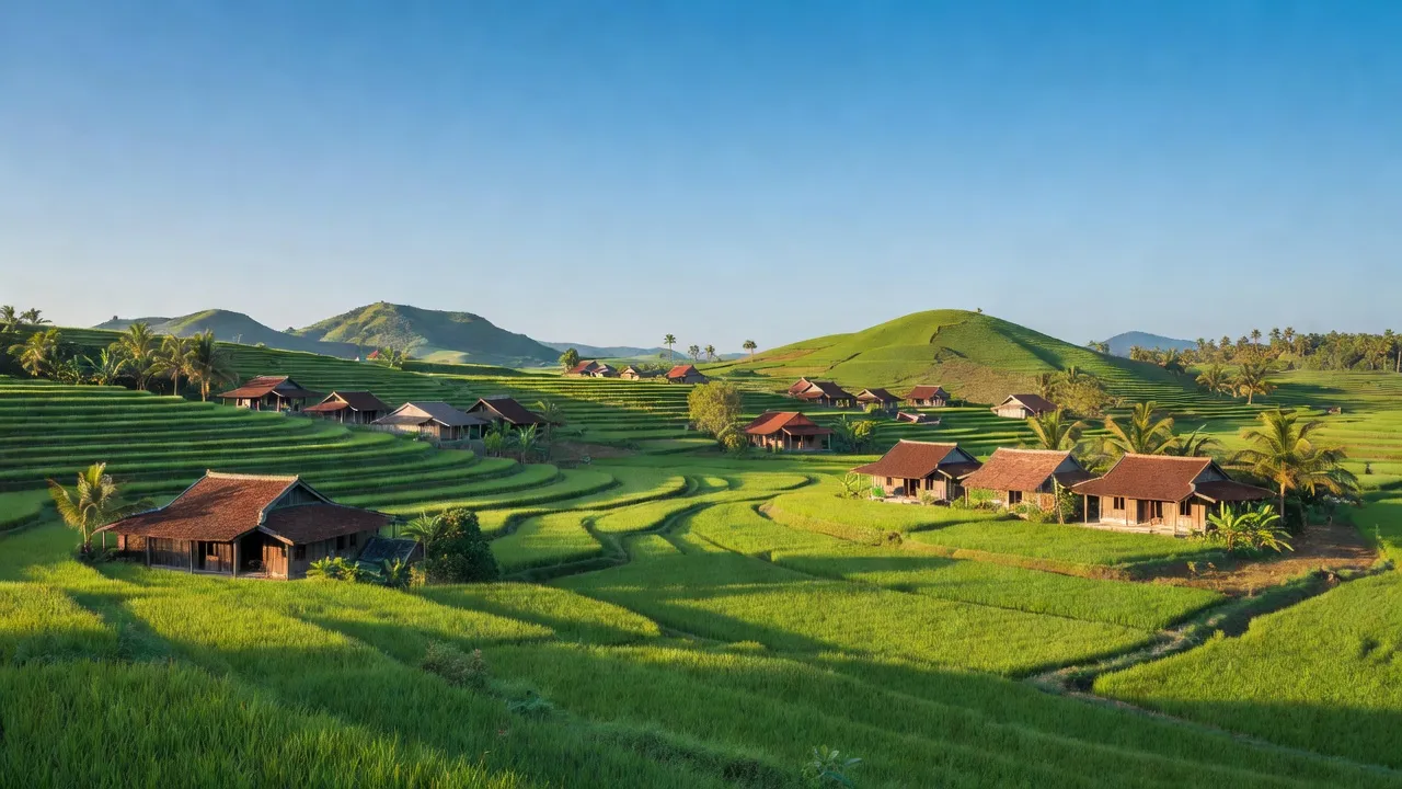 Phước Dinh, Thuận Nam, Ninh Thuận: countryside landscape featuring hills, fields, and traditional architecture.