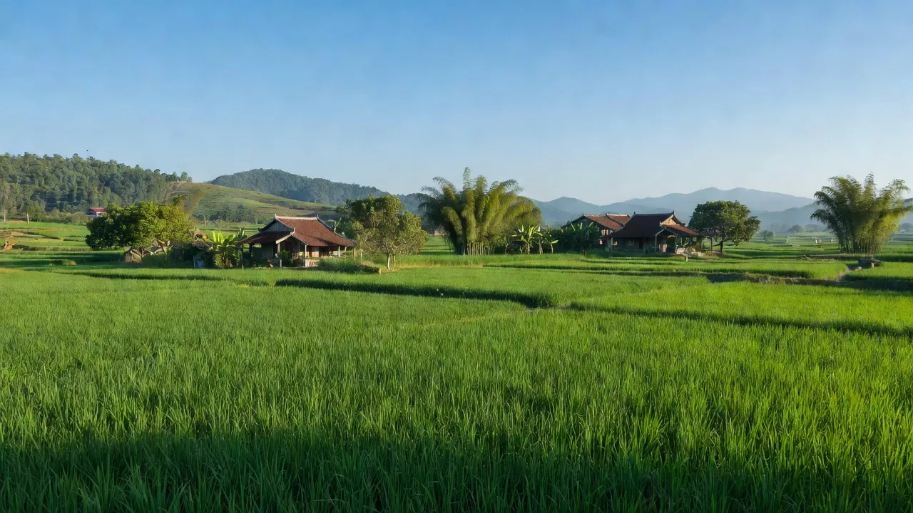 Khung cảnh thanh bình ở xã Minh Tân, huyện Cẩm Khê, tỉnh Phú Thọ với đồi núi xanh tươi.