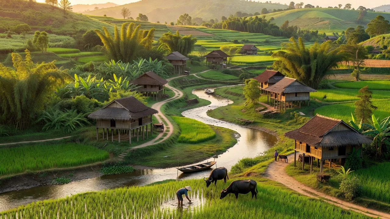 Cảnh quan xã Tùng Khê, huyện Cẩm Khê, tỉnh Phú Thọ với đồi núi và khe suối xanh tươi.