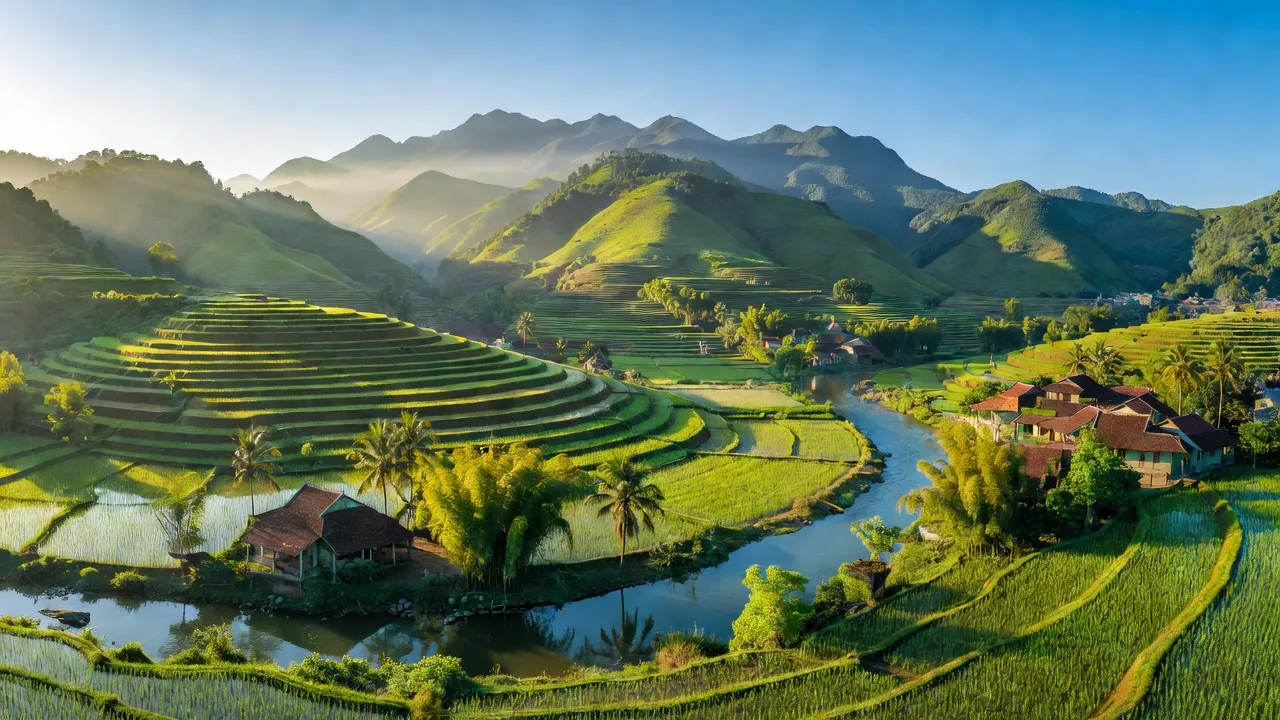 Cảnh quan huyện Đoan Hùng, Phú Thọ, với núi non và ruộng bậc thang, thể hiện vẻ đẹp thiên nhiên.