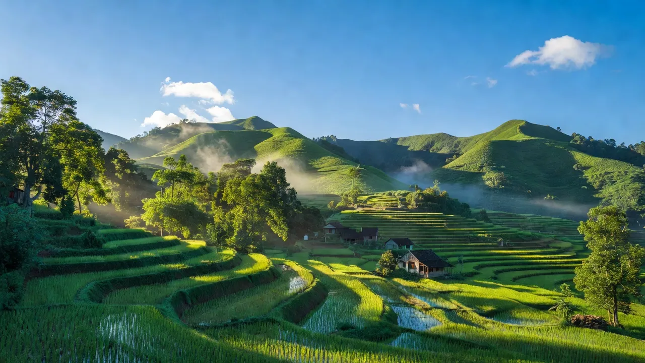 Khung cảnh xã Chân Mộng, huyện Đoan Hùng, Phú Thọ, thiên nhiên xanh tươi và bình yên.