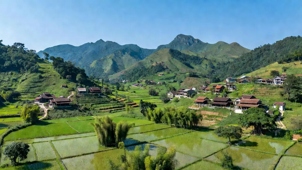 Cảnh đẹp xã Hùng Long, huyện Đoan Hùng, tỉnh Phú Thọ với địa hình núi rừng xanh tươi.