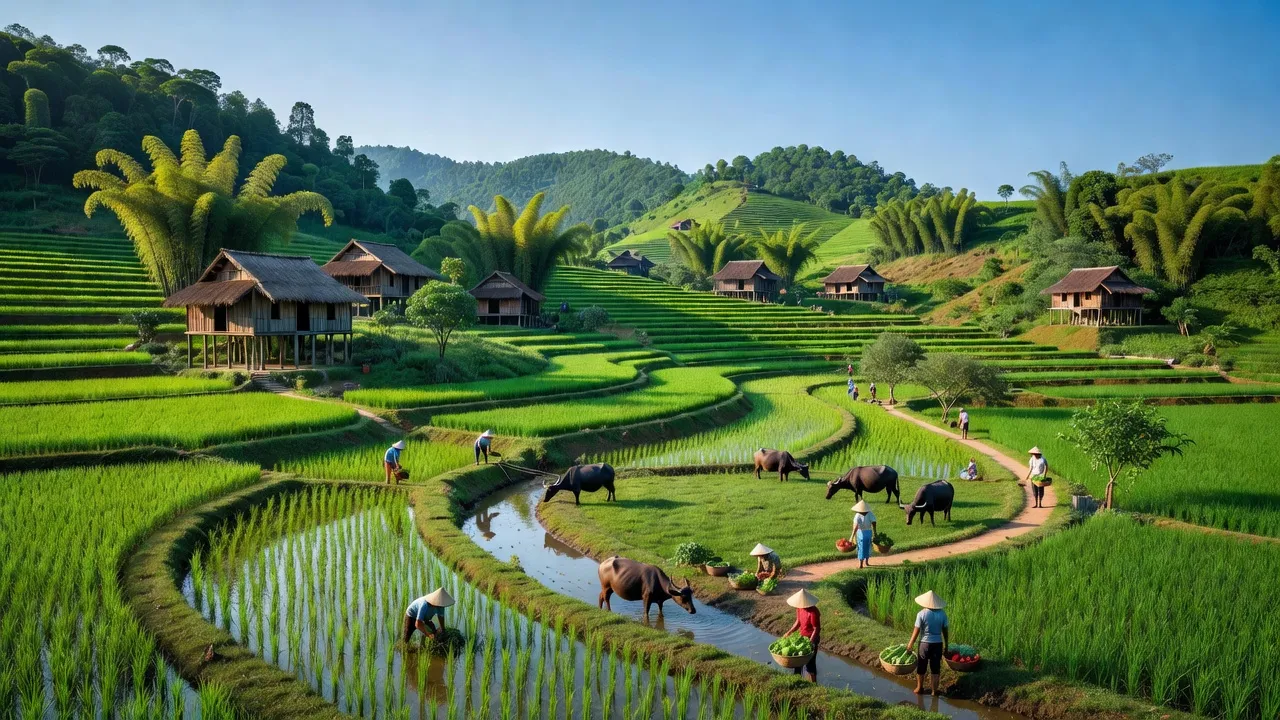 Phong cảnh xã Phúc Lai, huyện Đoan Hùng, Phú Thọ với đồi núi và nông nghiệp phát triển