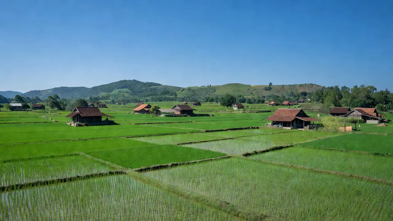 Khung cảnh quê hương Xã Đan Thượng, Huyện Hạ Hoà, Phú Thọ với đồng ruộng xanh mướt.