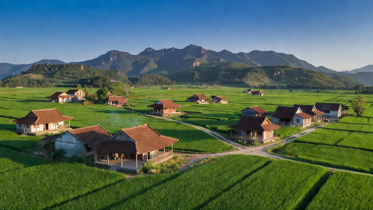 Thôn Gia Điền, Huyện Hạ Hoà, Tỉnh Phú Thọ với cảnh sắc thiên nhiên tươi đẹp, cây cối xanh tươi.