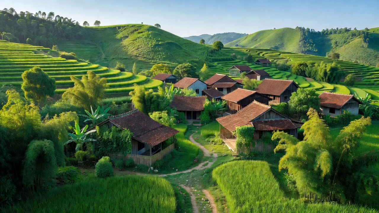 Cảnh đẹp xã Hương Xạ, huyện Hạ Hoà, Phú Thọ với đồi núi và làng quê truyền thống.