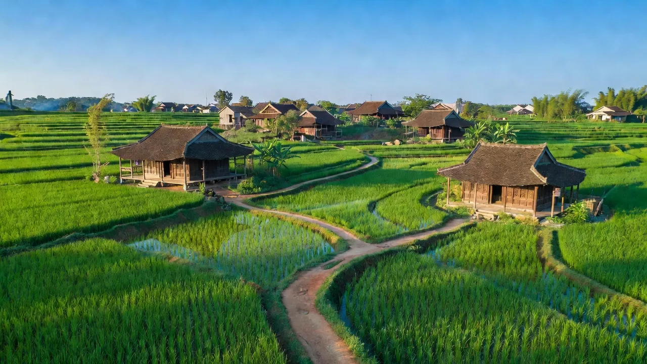 Cảnh đẹp xã Minh Hạc, huyện Hạ Hoà, tỉnh Phú Thọ với cánh đồng xanh và nhà truyền thống.