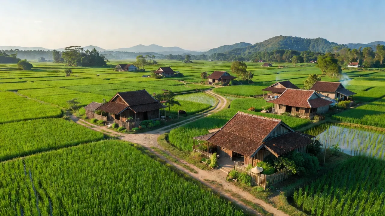 Khung cảnh hữu tình Xã Phương Viên, Huyện Hạ Hoà, tỉnh Phú Thọ với cánh đồng xanh tươi.