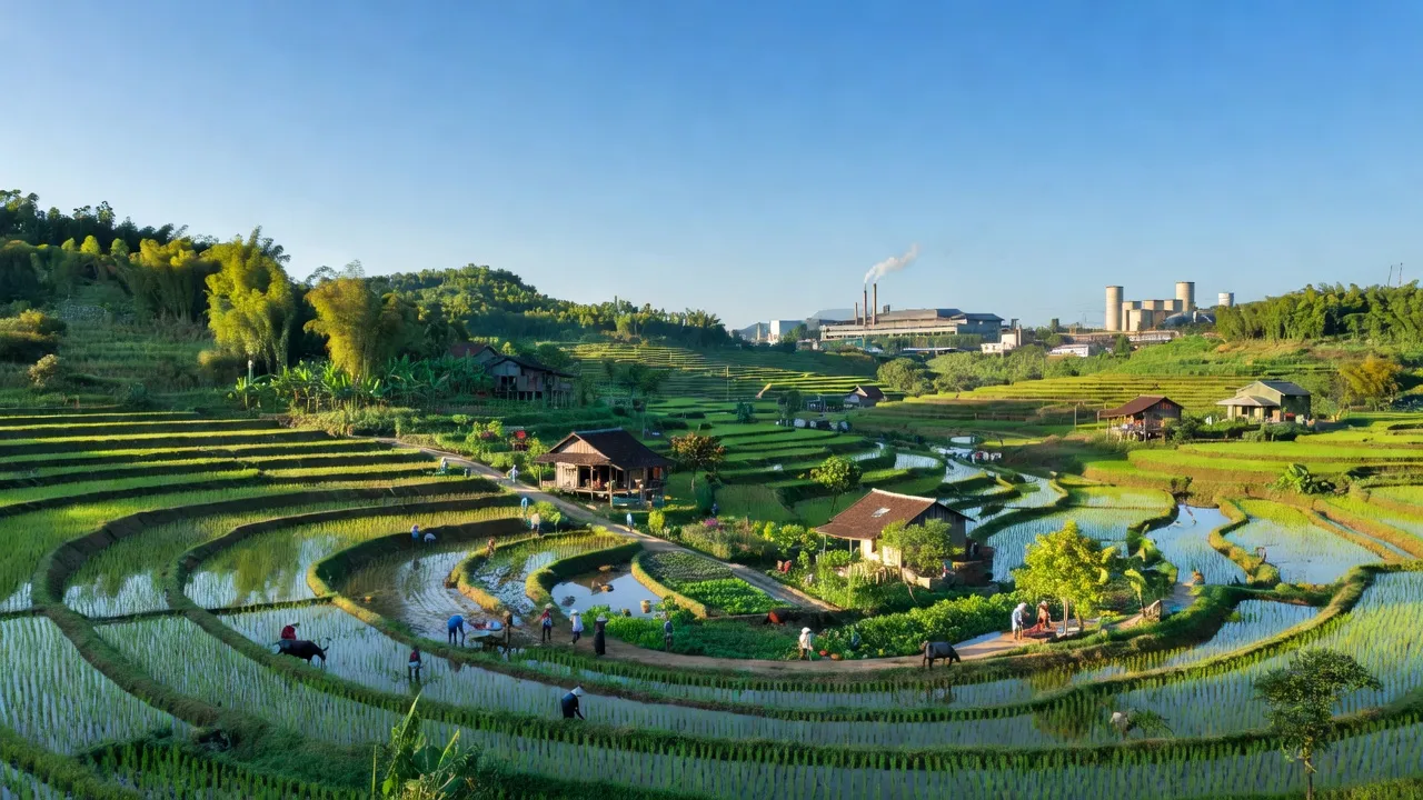 Cảnh đẹp xã Xuân Áng, Hạ Hoà, Phú Thọ với đồi núi và nông nghiệp truyền thống.