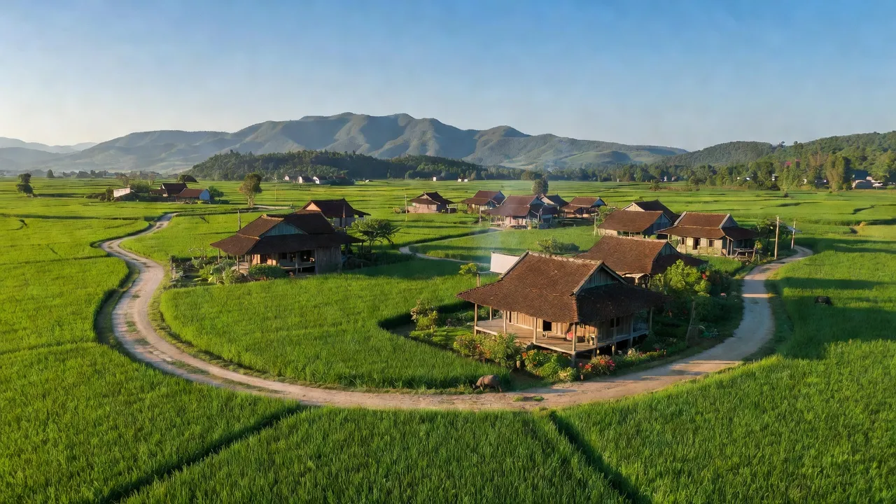 Quang cảnh xã Phùng Nguyên, huyện Lâm Thao, tỉnh Phú Thọ với những cánh đồng xanh tươi.