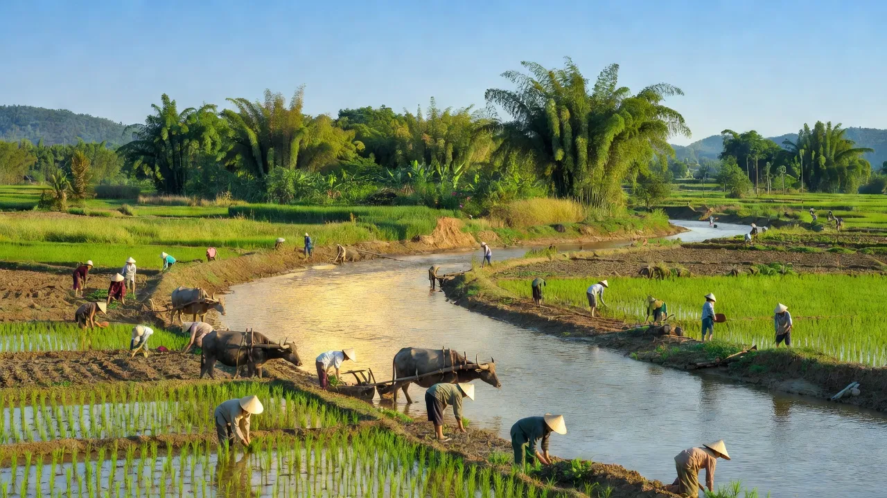 Phong cảnh đẹp ở xã Vĩnh Lại, huyện Lâm Thao, tỉnh Phú Thọ với sông Hồng và Thao.