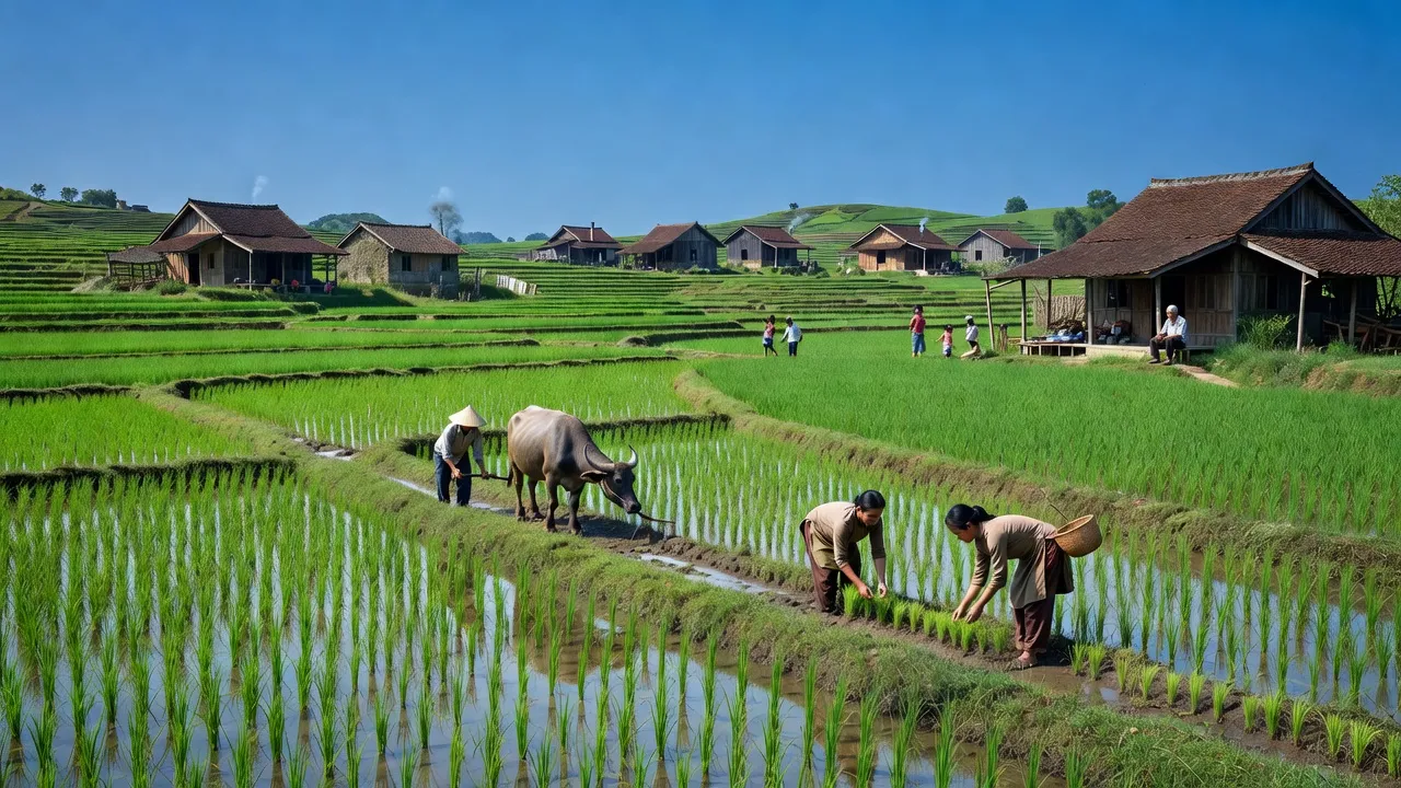 Bình Phú, huyện Phù Ninh, tỉnh Phú Thọ: đồng ruộng xanh, nhà truyền thống và cuộc sống nông thôn