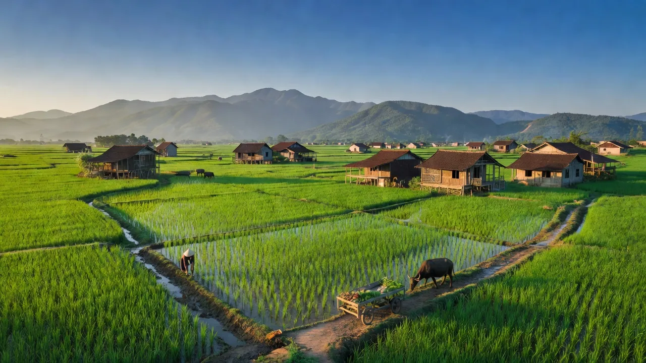 Cảnh đồng xanh ở xã Hạ Giáp, huyện Phù Ninh, tỉnh Phú Thọ, thể hiện cuộc sống nông nghiệp.