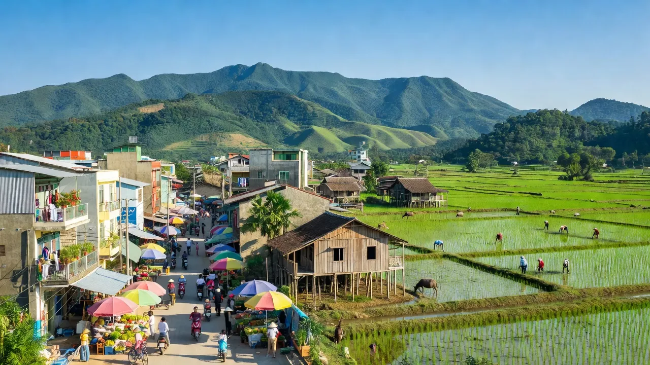 Thị trấn Phong Châu, huyện Phù Ninh, tỉnh Phú Thọ, hòa quyện giữa đô thị và nông thôn.