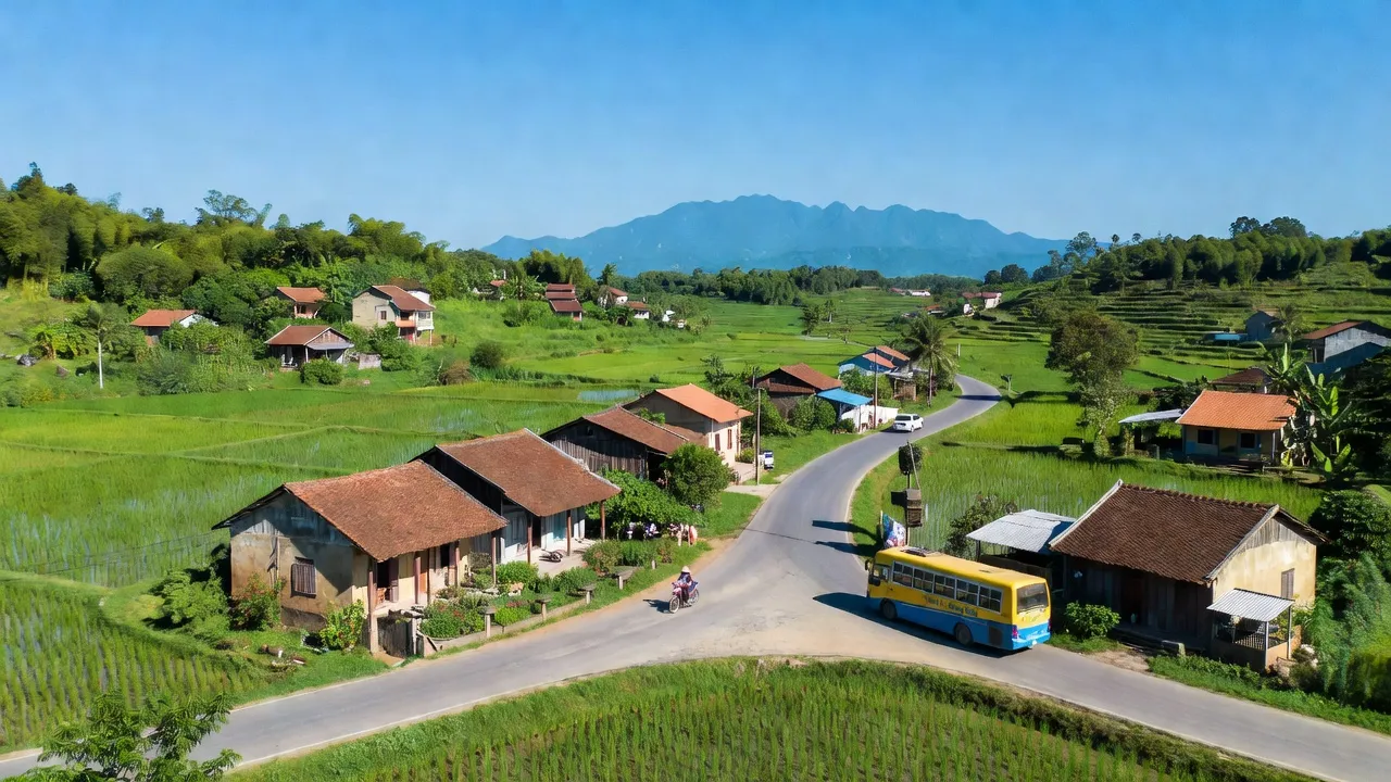 Khung cảnh xã Trung Giáp, huyện Phù Ninh, tỉnh Phú Thọ với nhà cửa và cây xanh.