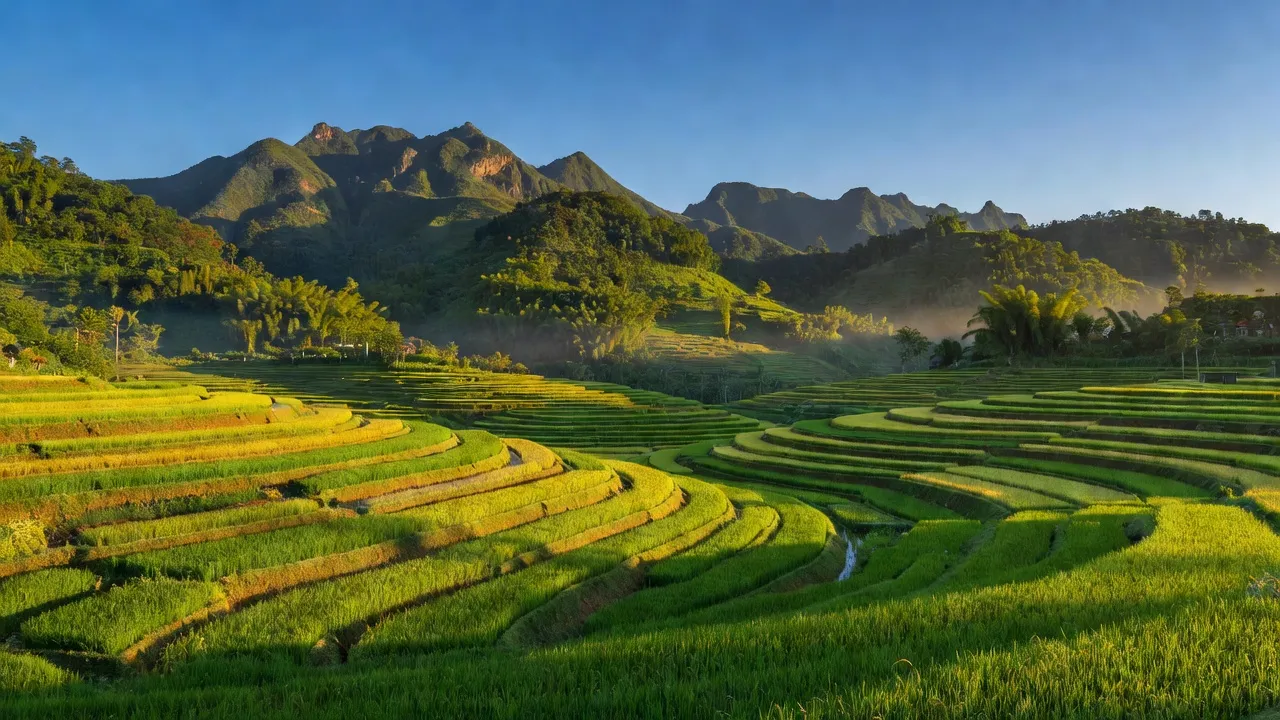 Khung cảnh Xã Dị Nậu, huyện Tam Nông với ruộng bậc thang và núi non xanh tươi.