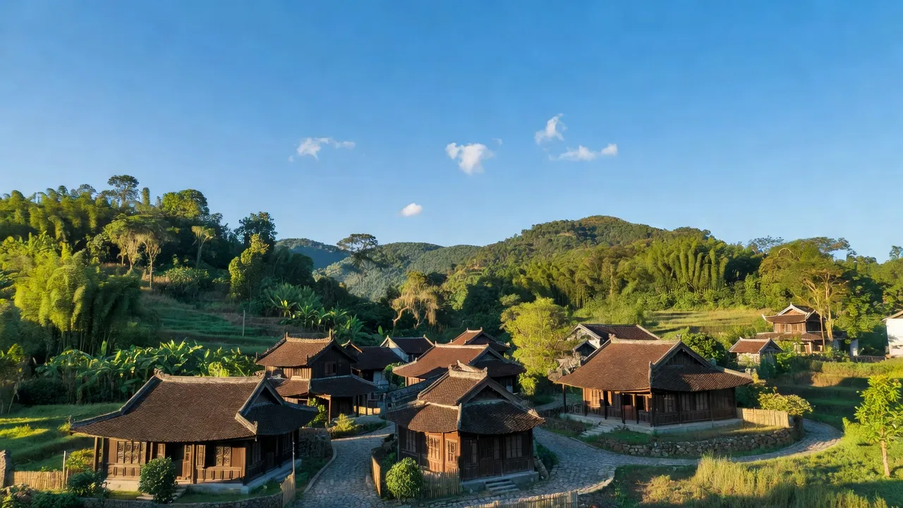 Khung cảnh thanh bình của thị trấn Hưng Hoá, huyện Tam Nông, tỉnh Phú Thọ, với thiên nhiên xanh tươi.