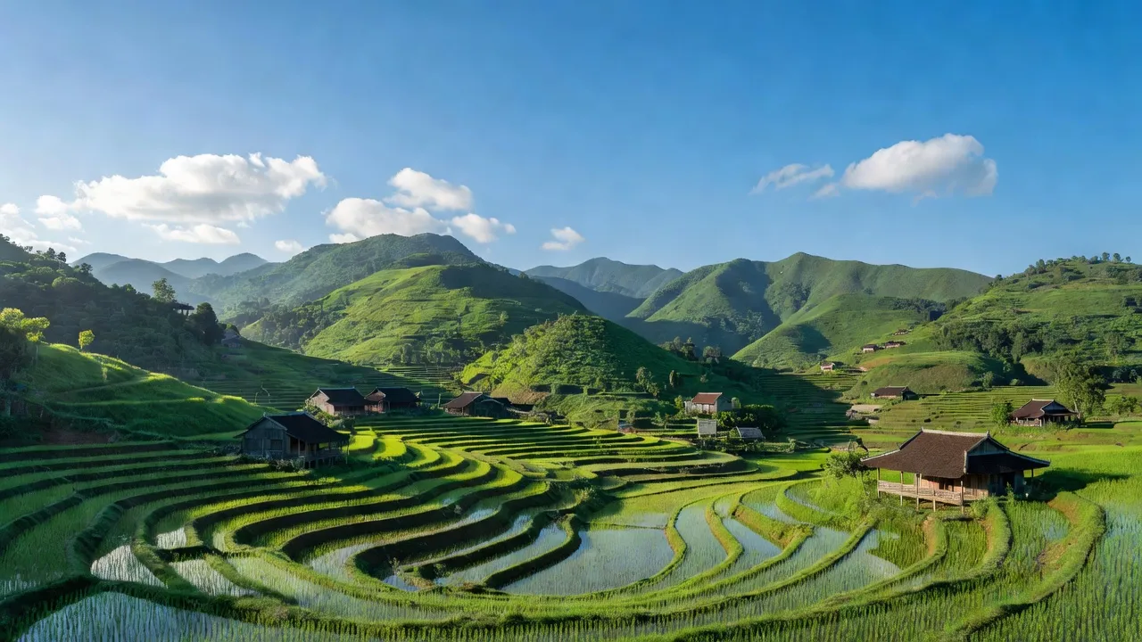 Quang Húc, Tam Nông, Phú Thọ: cảnh đẹp thiên nhiên với đồi núi và ruộng bậc thang.