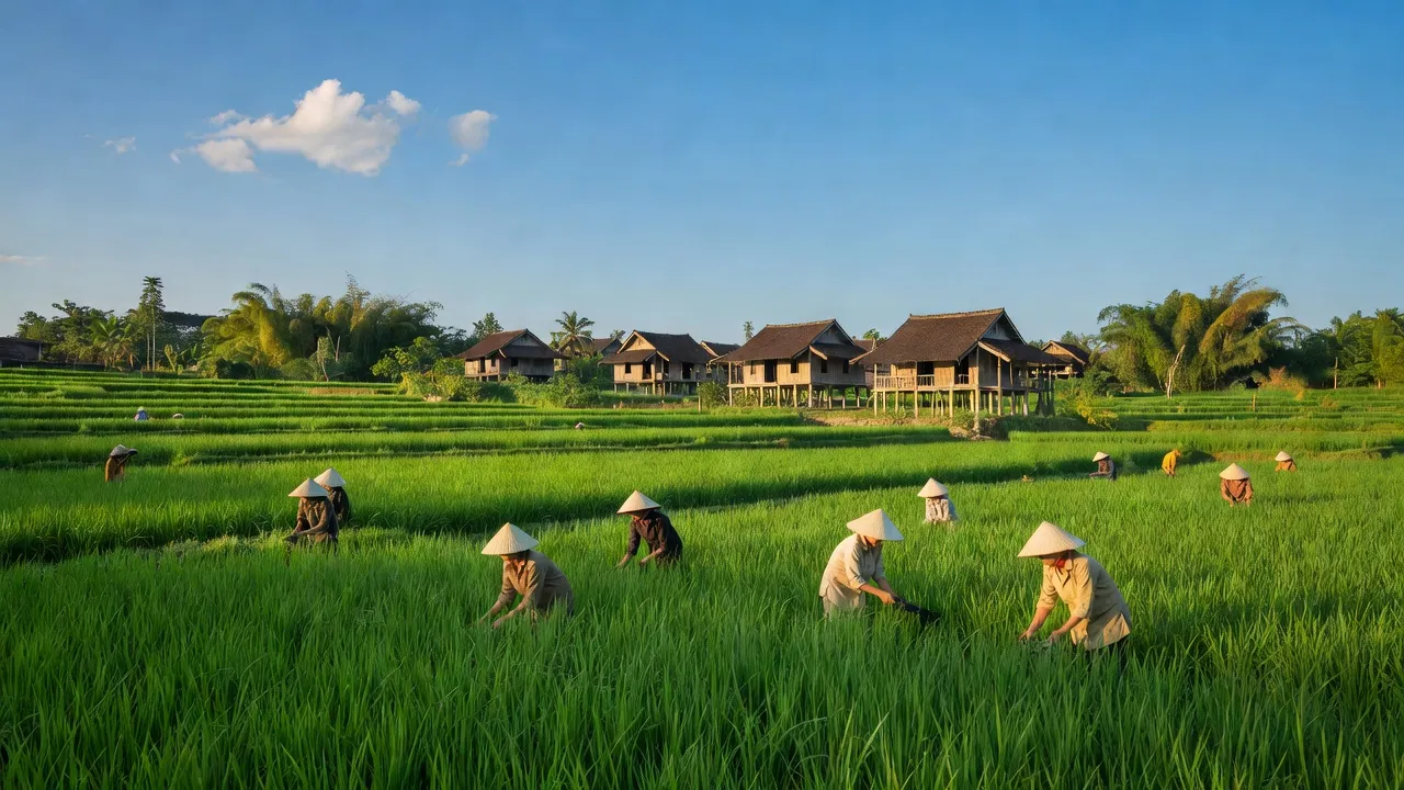 Cảnh đẹp hưng thịnh ở xã Hanh Cù, huyện Thanh Ba, tỉnh Phú Thọ với ruộng lúa xanh tươi.