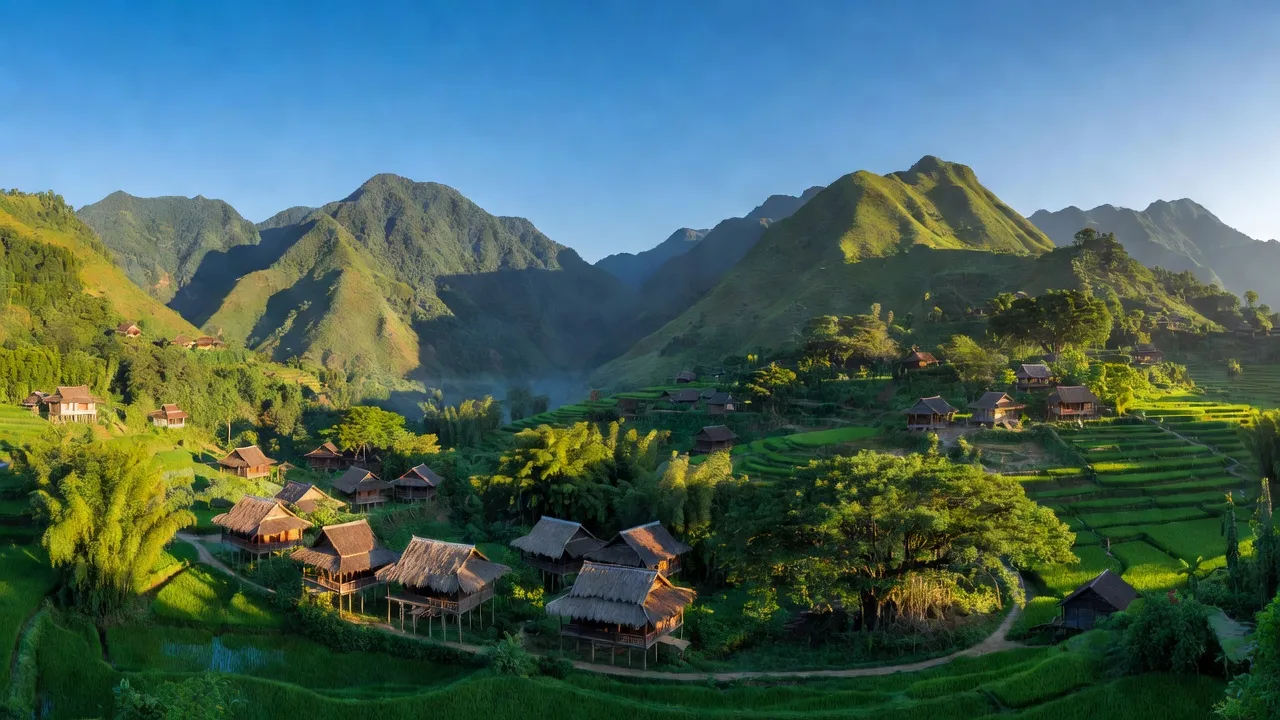 Khả Cửu, huyện Thanh Sơn, Phú Thọ - cảnh quan núi non và nhà truyền thống sắc màu Mường.