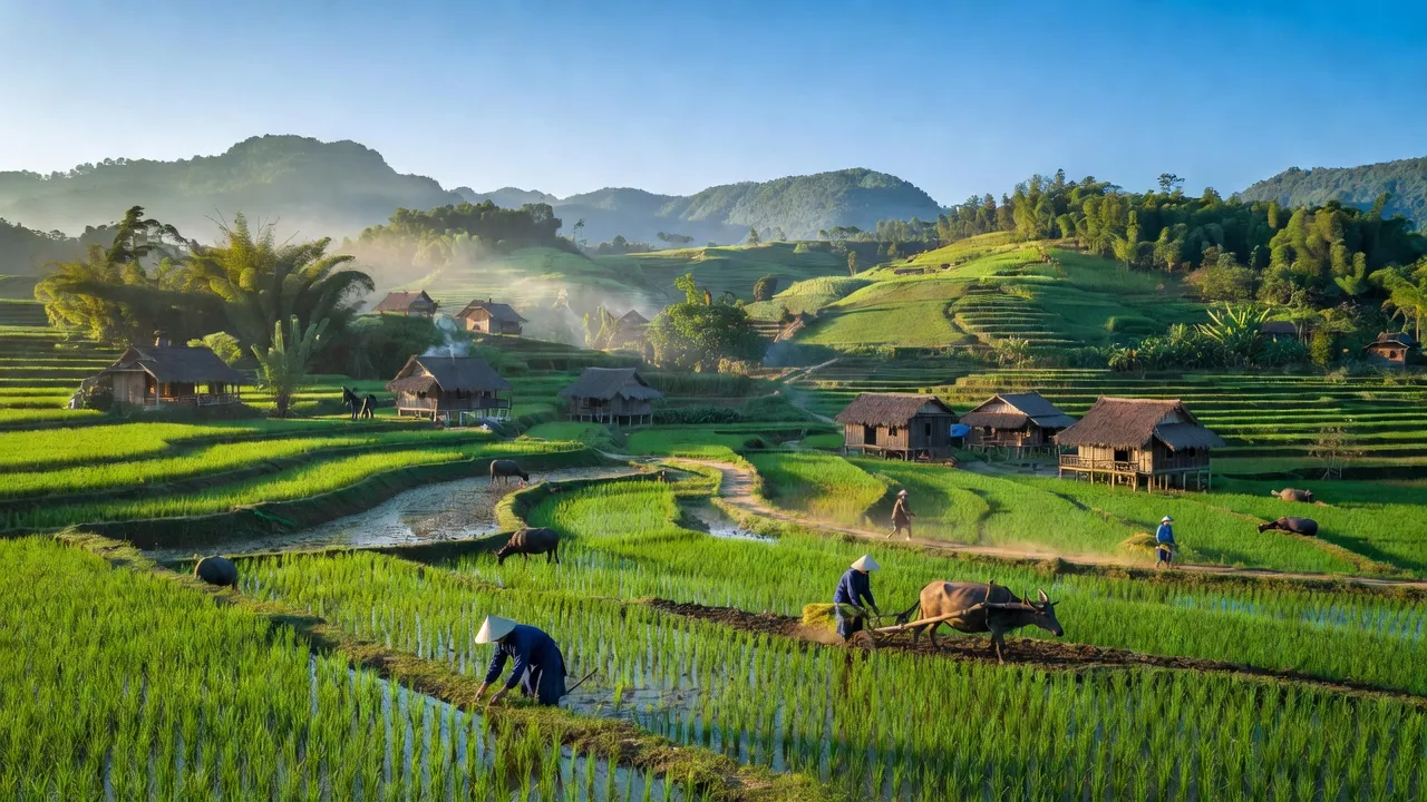 Khả Cửu, Thanh Sơn, Phú Thọ - cảnh quan núi non xanh mát, nhà dân tộc Mường truyền thống.