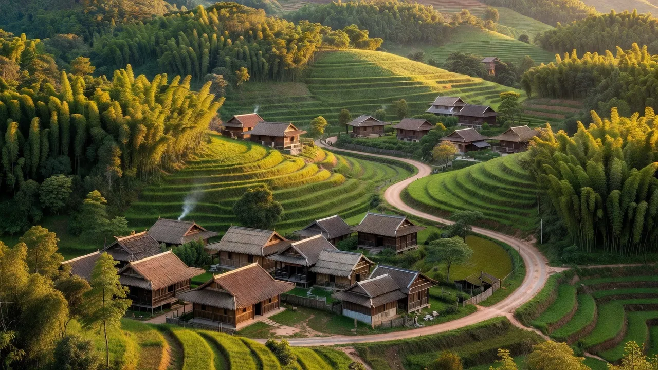Cảnh đẹp xã Yên Sơn, huyện Thanh Sơn, tỉnh Phú Thọ với núi đồi và làng dân tộc Dao.