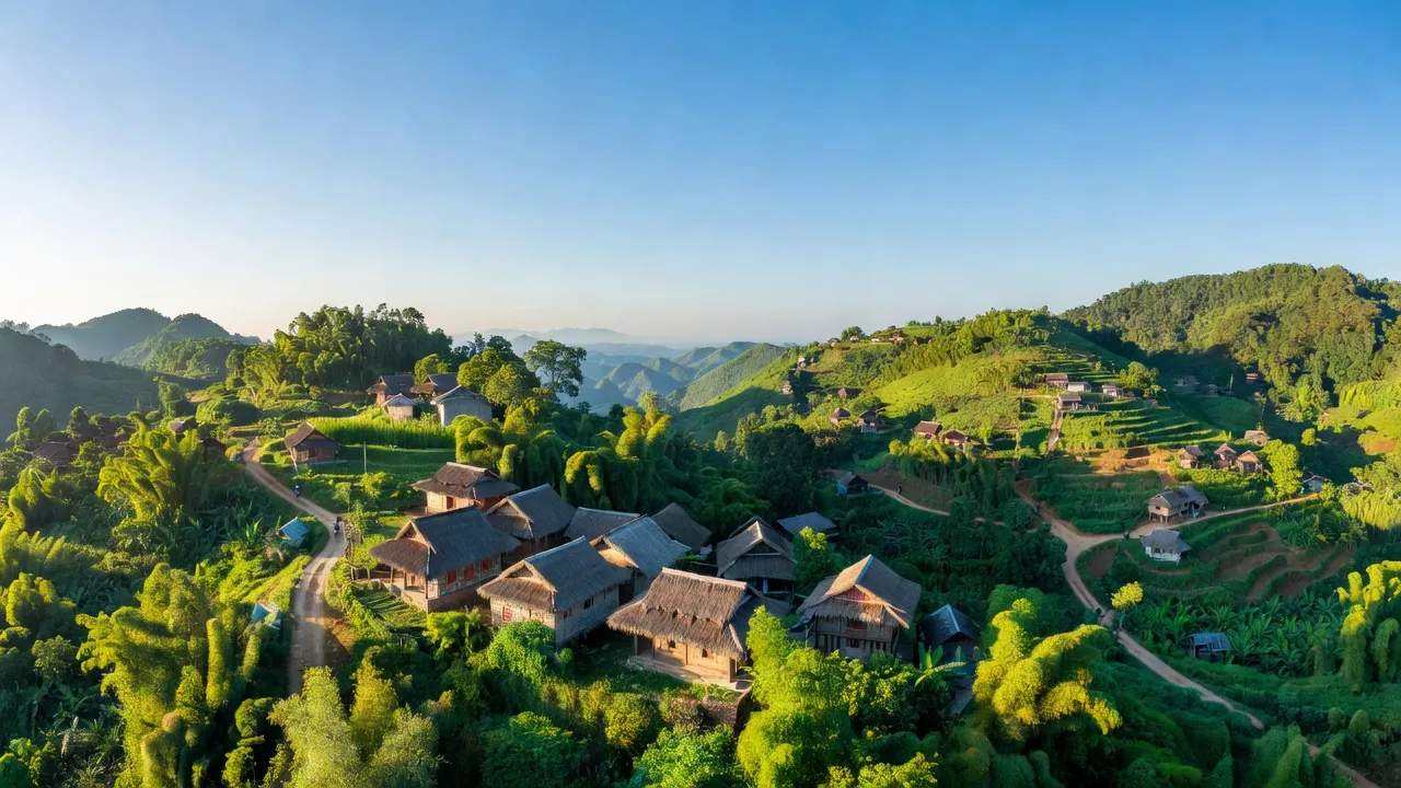 Khung cảnh xã Yên Sơn, huyện Thanh Sơn với đồi núi xanh và nhà dân tộc Dao.